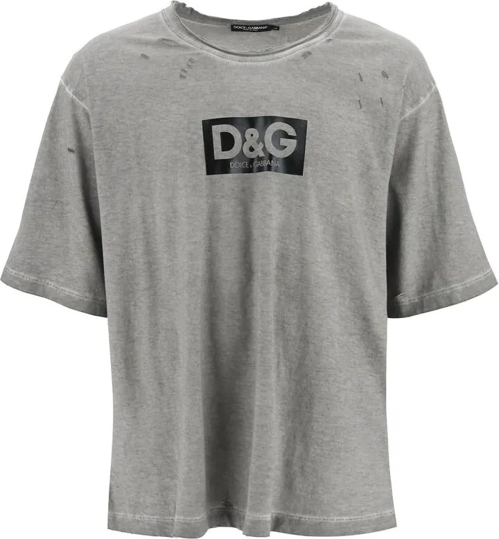 Dolce & Gabbana Washed Cotton T-Shirt With Destroyed Detailing