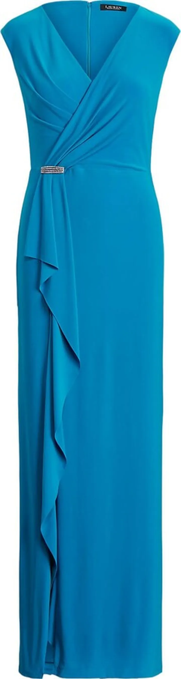Ruffle-trim Jersey Gown Long Dress Azure