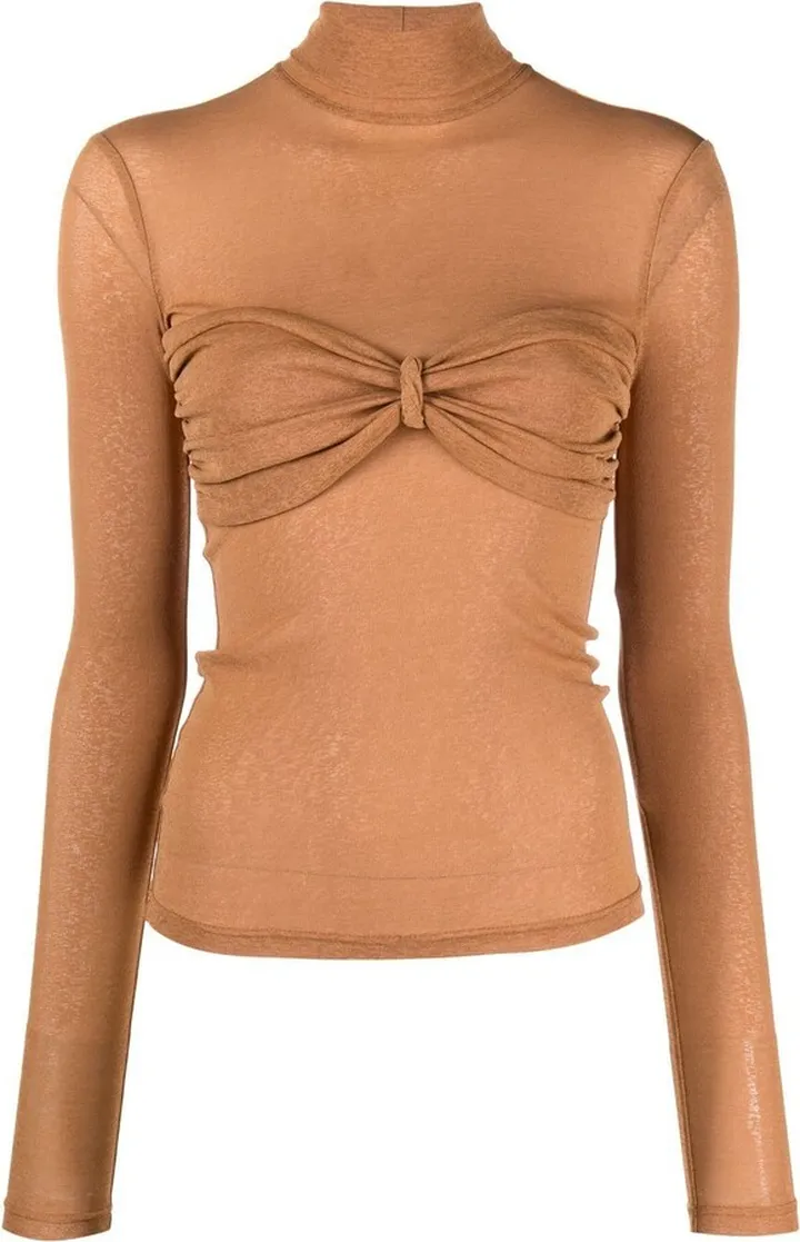 Draped-Bustier Turtleneck Top