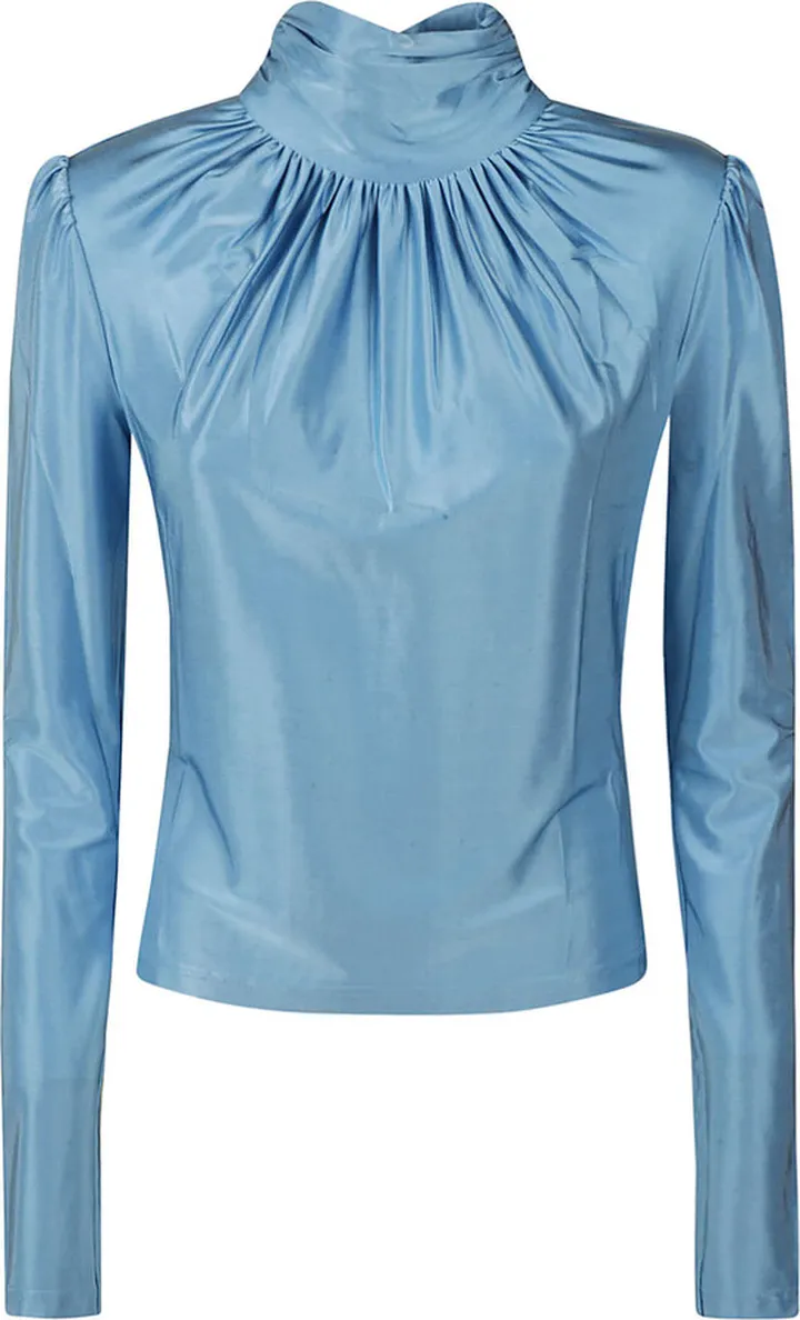 Wrap Neck Long-sleeved Shiny Top