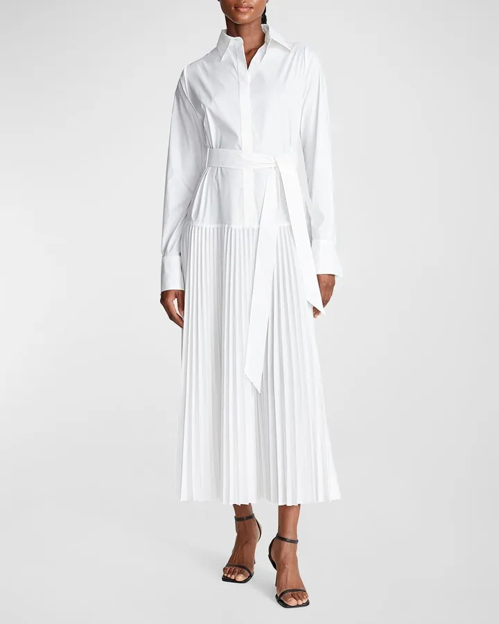 Raina Pleated Cotton Midi Dress