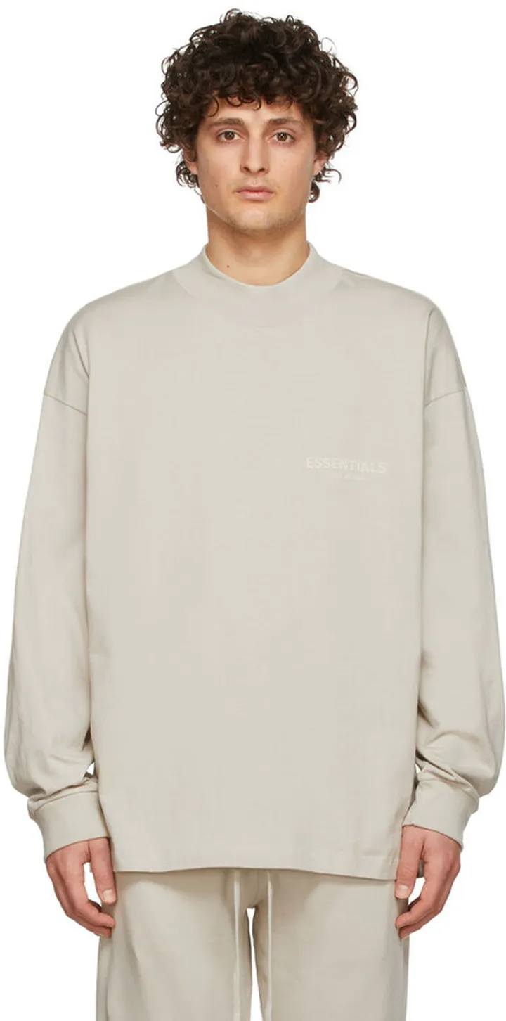 Essentials Beige Cotton Jersey Long Sleeve T-Shirt