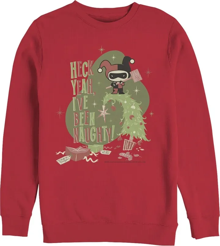 Men's Batman Christmas Naughty Harley Quinn Sweatshirt - Red - X Large