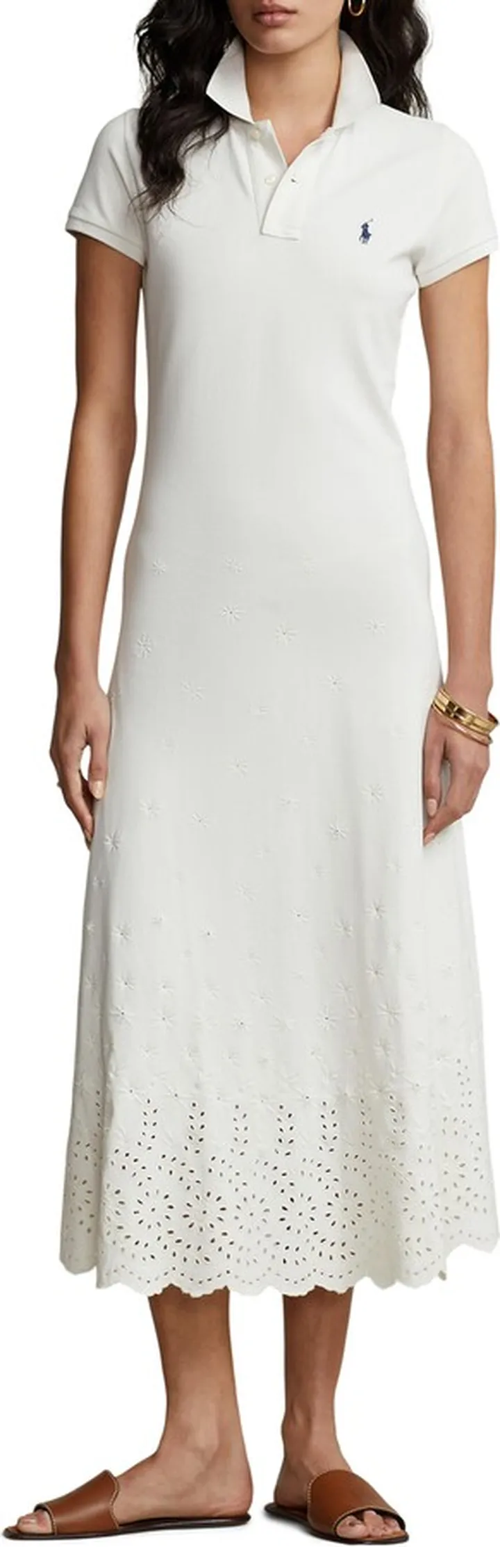 Eyelet Detail Short Sleeve Stretch Cotton Dress