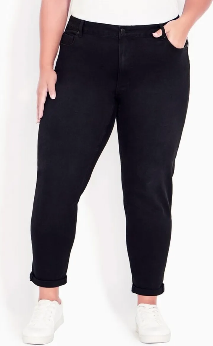 AVENUE | Women's Plus Size Stretch Girlfriend Jean Black - petite - 30W