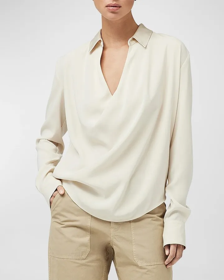 Phillipa Draped Long-Sleeve Blouse