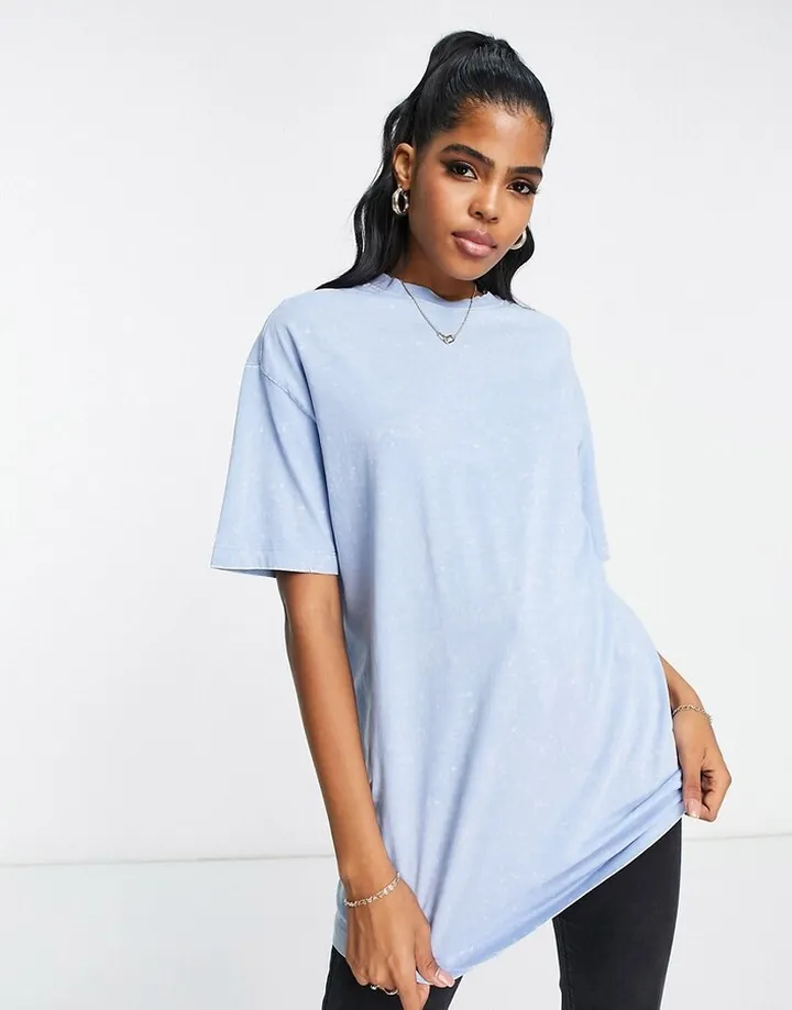 New look acid wash boyfriend tee in blue
