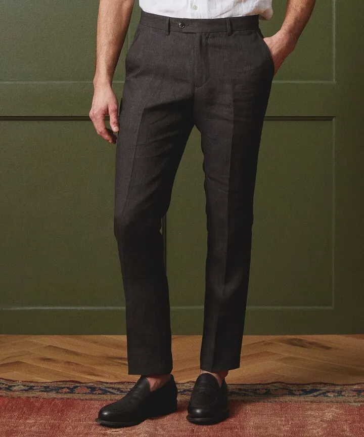 Italian Linen Sutton Suit Pant in Tobacco