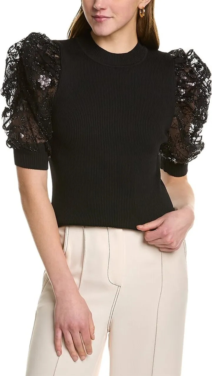 Gracia Sequin Mutton Sleeve Top
