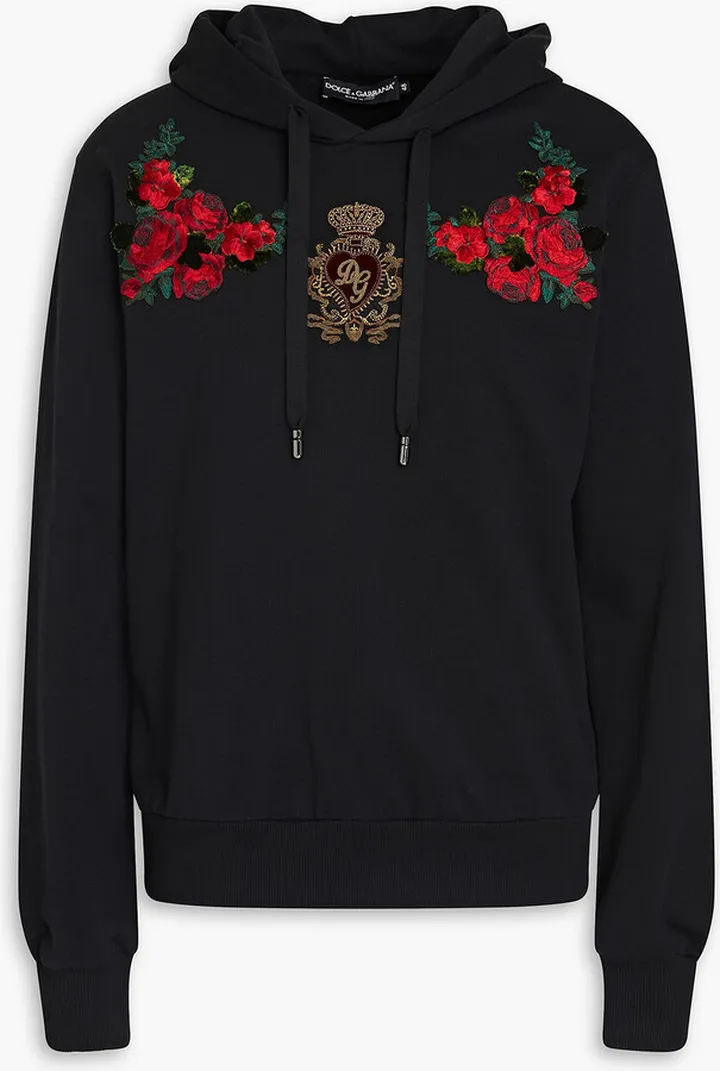 Embroidered French cotton-terry hoodie