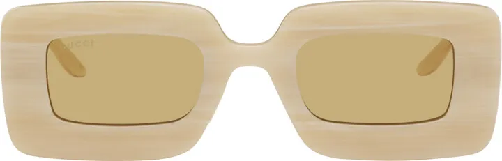 Gucci Beige Chunky Rectangular Sunglasses