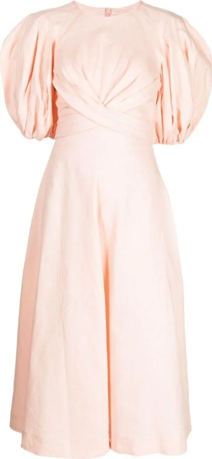 Wrap puff-sleeves midi dress