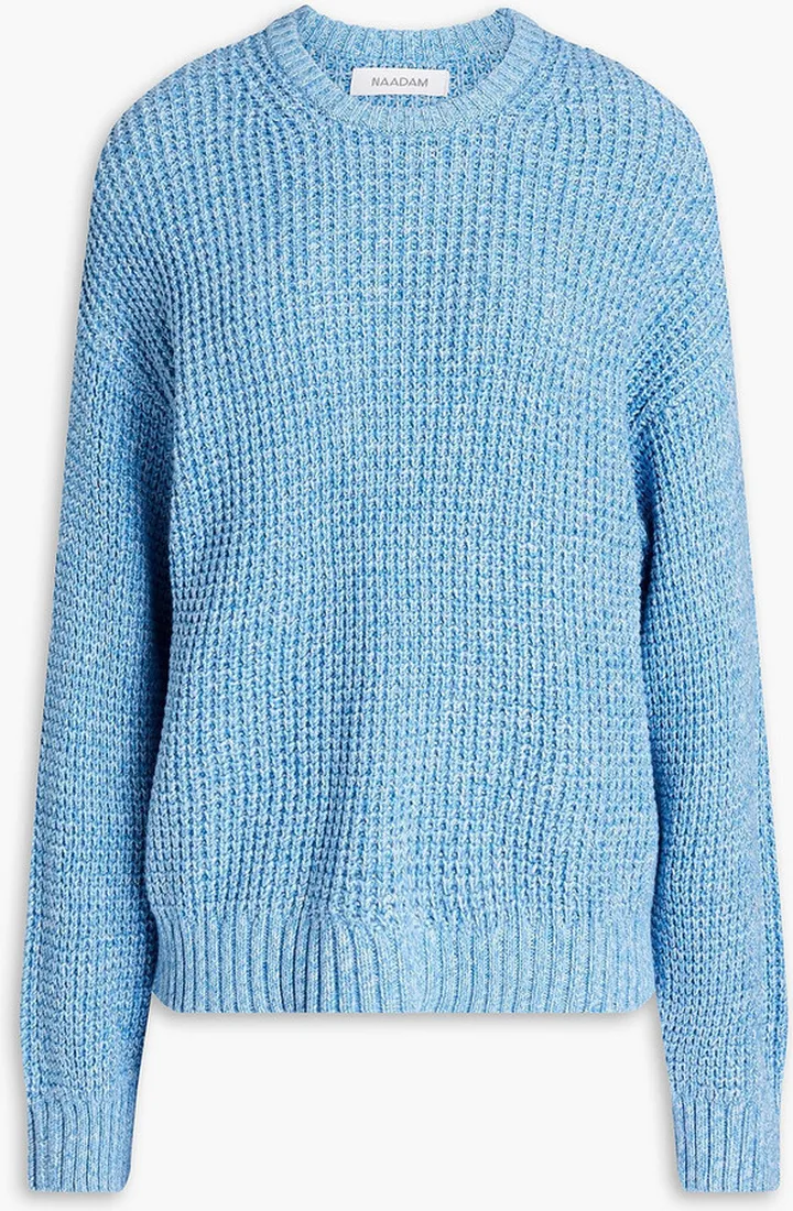 Marled waffle-knit cotton and cashmere-blend sweater