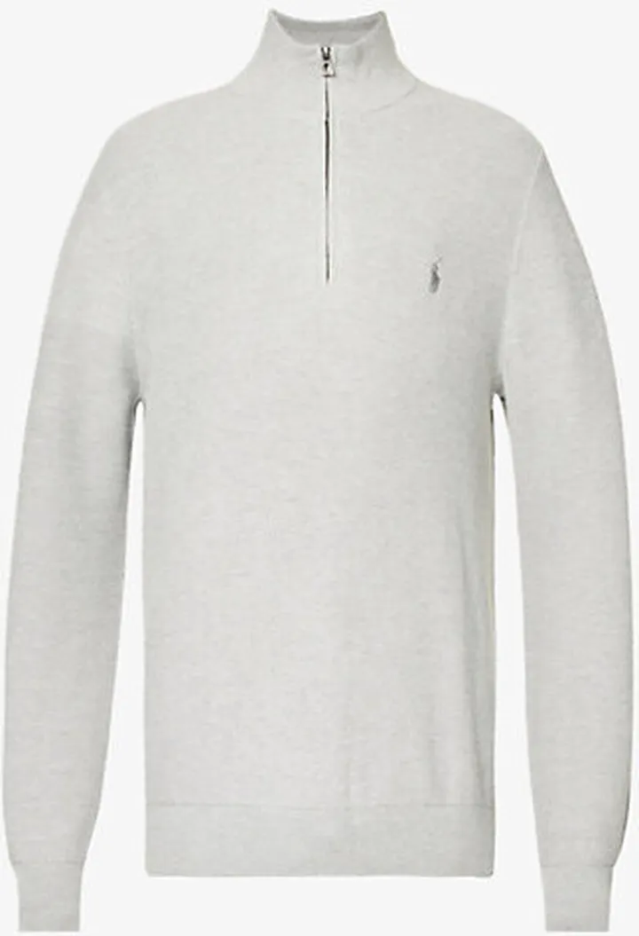 Mens Andover Heather Logo-embroidered Regular-fit Quarter-zip Cotton Jumper Xxl