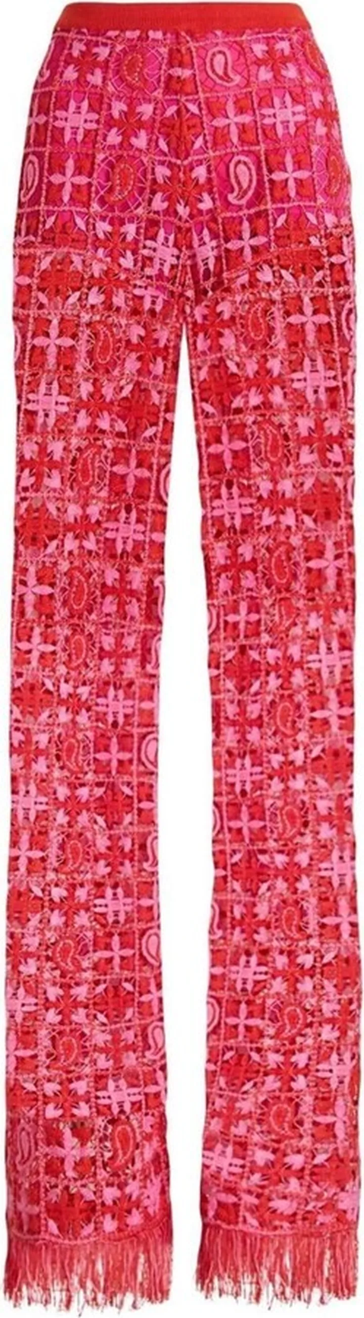 Paisley-Embroidered Knitted Trousers