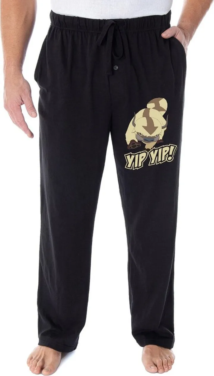 Avatar The Last Airbender Men's Flying Bison Appa Yip Yip! Pajama Pants (SM) Black