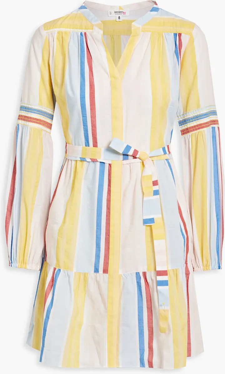Jima belted striped cotton-broadcloth mini shirt dress