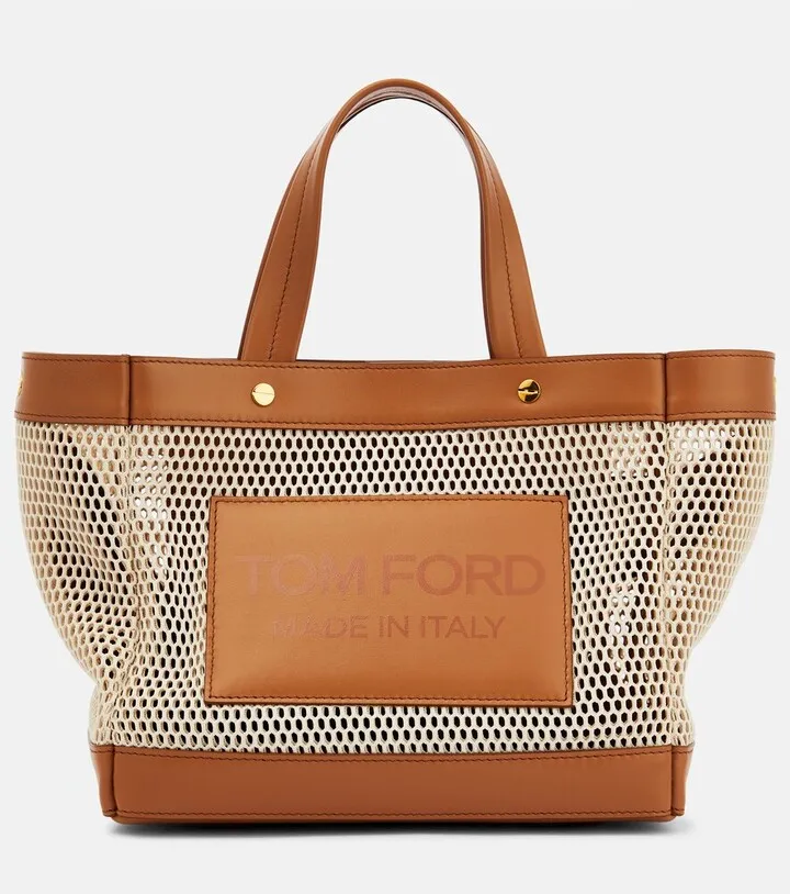 T Screw Small leather and mesh tote bag