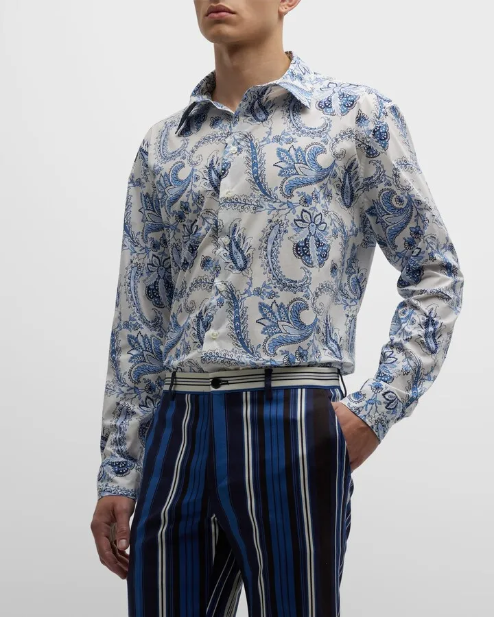 Men's Paisley-Print Collared Shirt