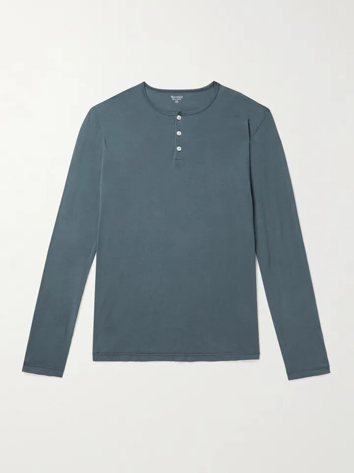 Garment-Dyed Cotton-Jersey Henley T-Shirt
