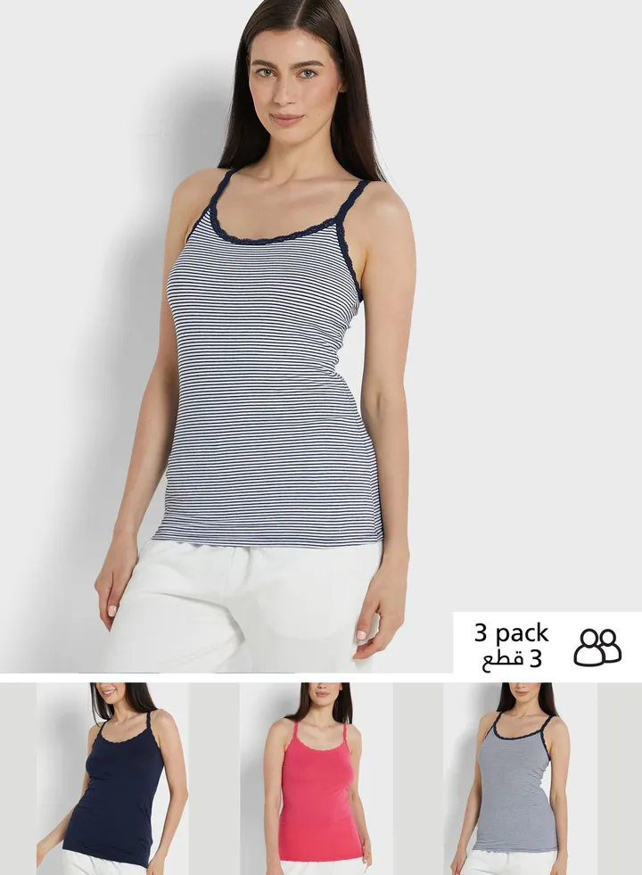 3 Pack Cotton Rich Lace Trim Vest