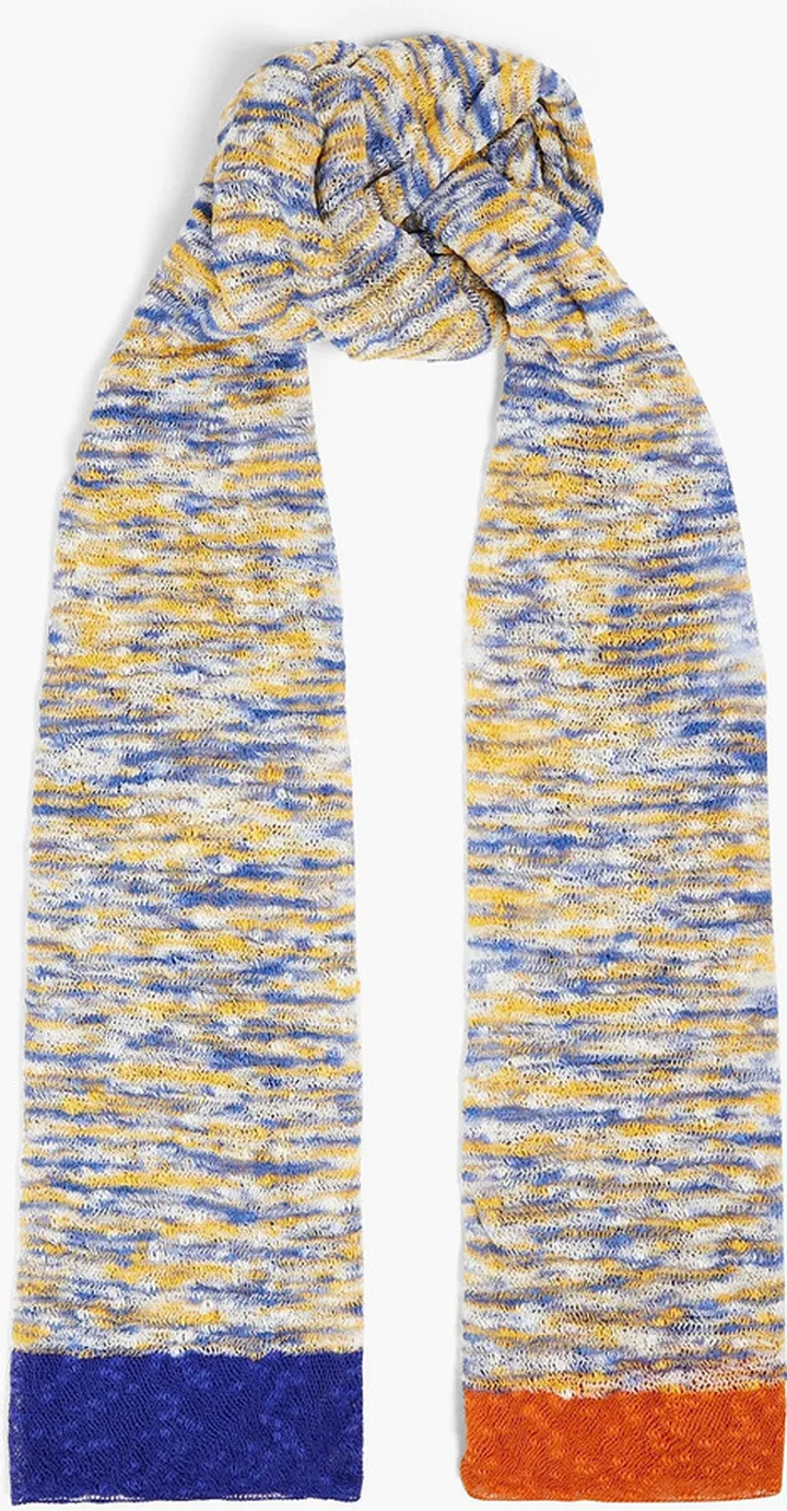 Crochet-knit cotton scarf