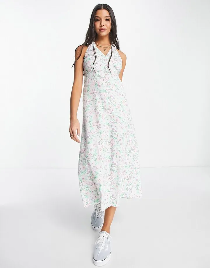 Influence halter neck midi dress in floral print