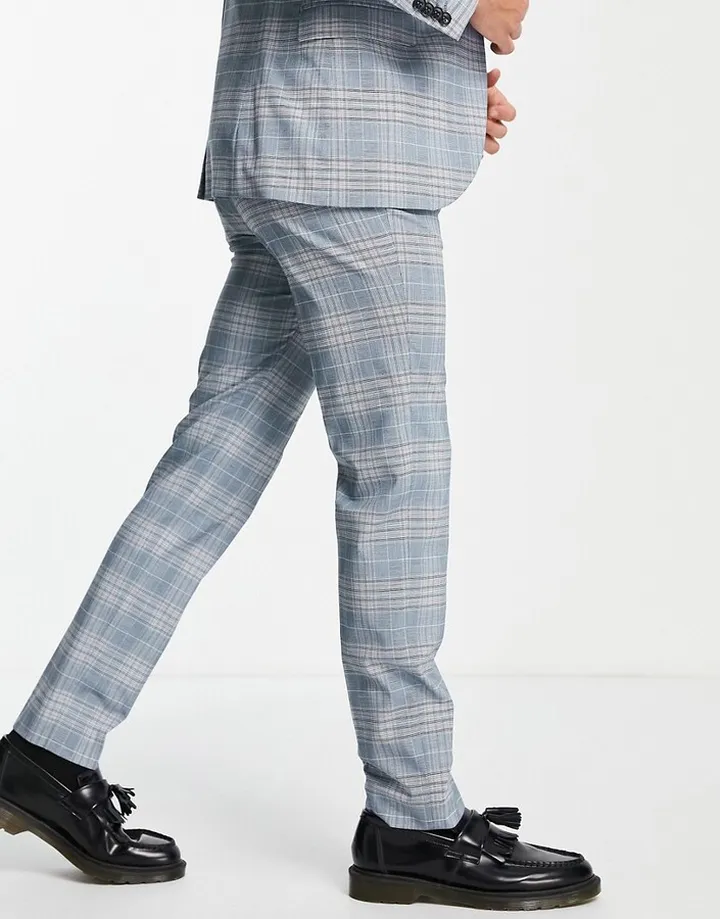 Topman check skinny pants in blue