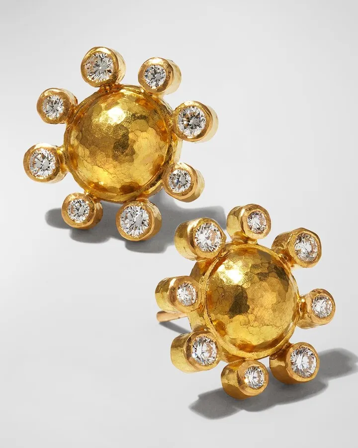 Diamond-Detailed 19k Gold Dome Earrings