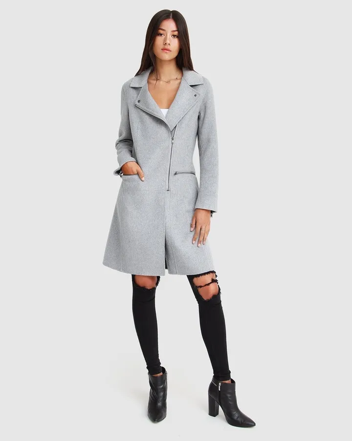 Last Chance Wool Blend Moto Coat - Grey Marle