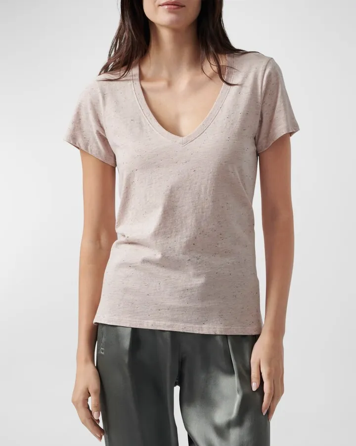 Speckled Short-Sleeve Schoolboy V-Neck Tee