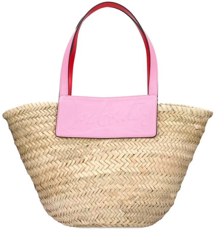 Large Loubishore straw & leather tote
