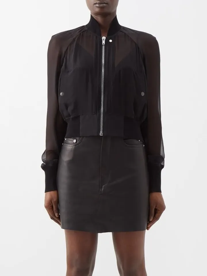 Cropped Silk-chiffon Bomber Jacket