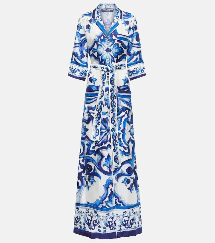 Printed silk twill maxi dress