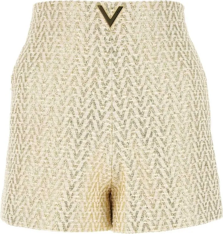 Valentino Monogram Logo Plaque Bouclé Shorts