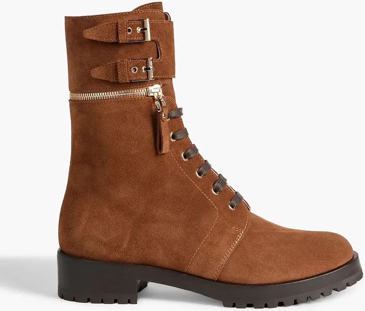 Zip-detailed suede combat boots
