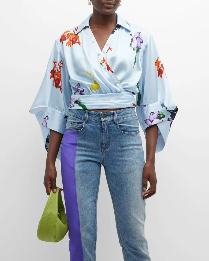Sunset Faux Wrap Crop Shirt