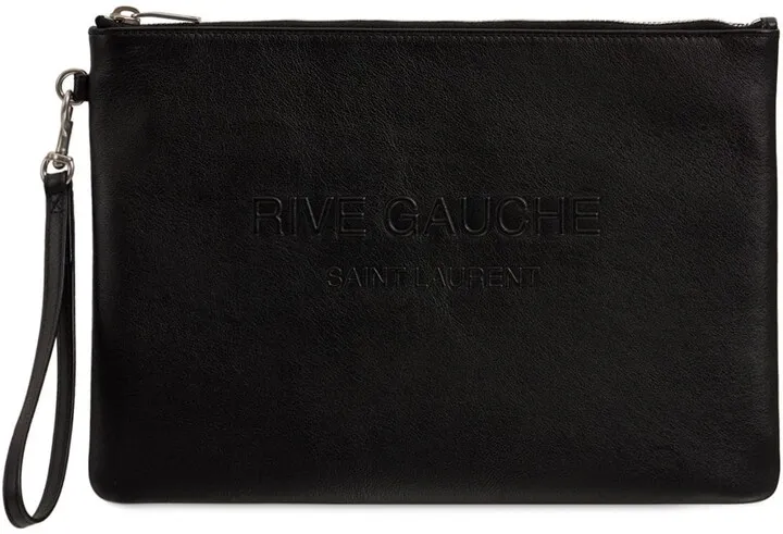 Logo leather zip pouch