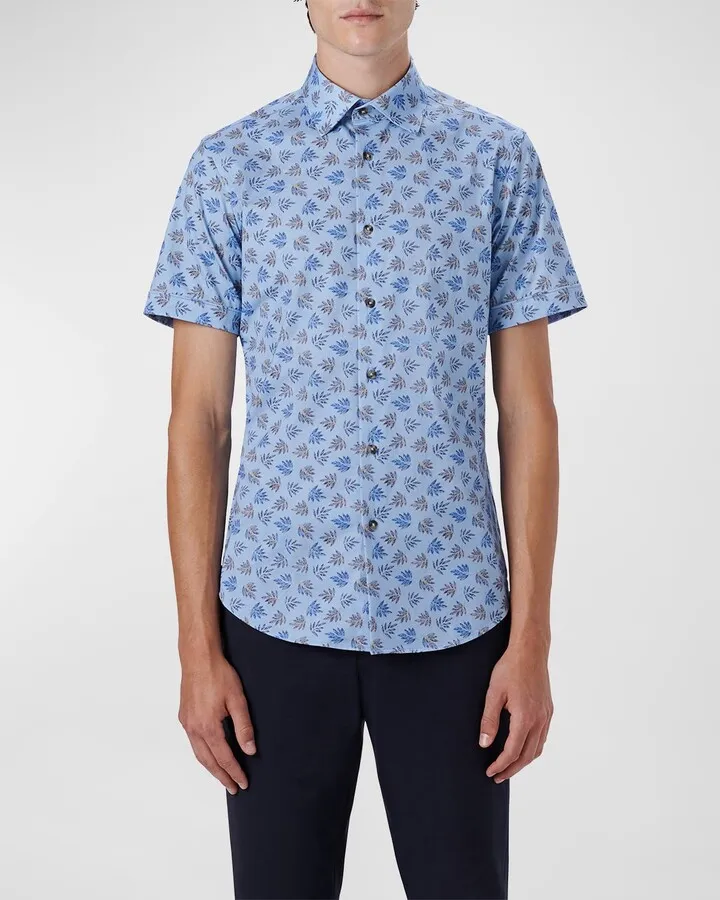 Men's Leaf-Print Performance Knit Sport Shirt
