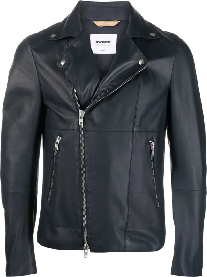 Off-Centre Zip-Up Leather Jacket