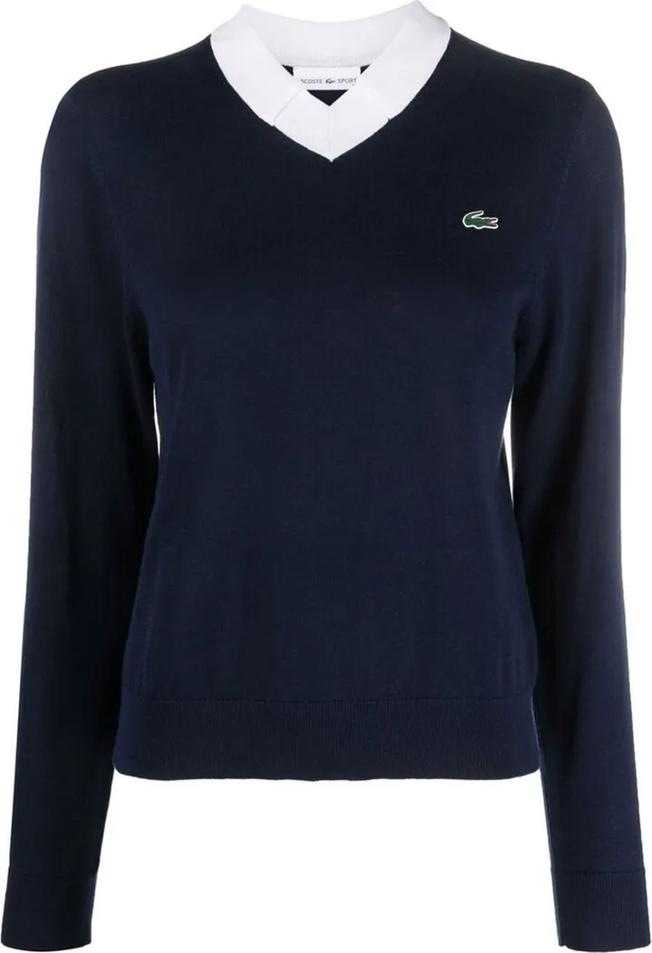 contrast-collar V-neck sweater