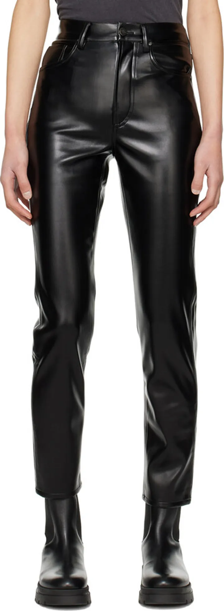 ANINE BING Black Sonya Faux-Leather Trousers