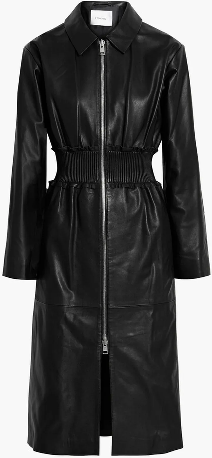 Pintucked leather coat