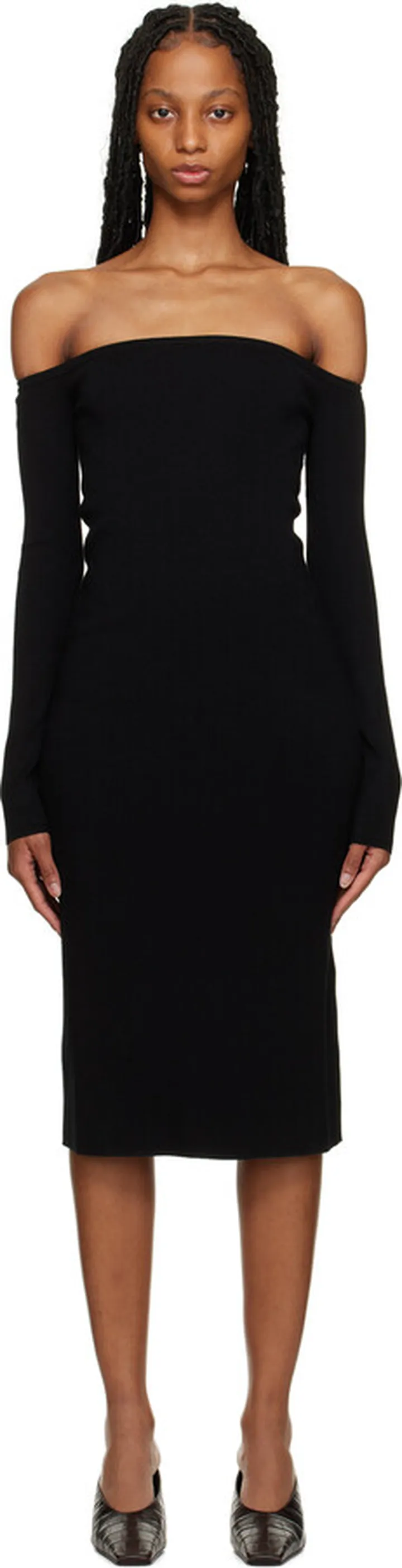 Filippa K Black Off-The-Shoulder Midi Dress