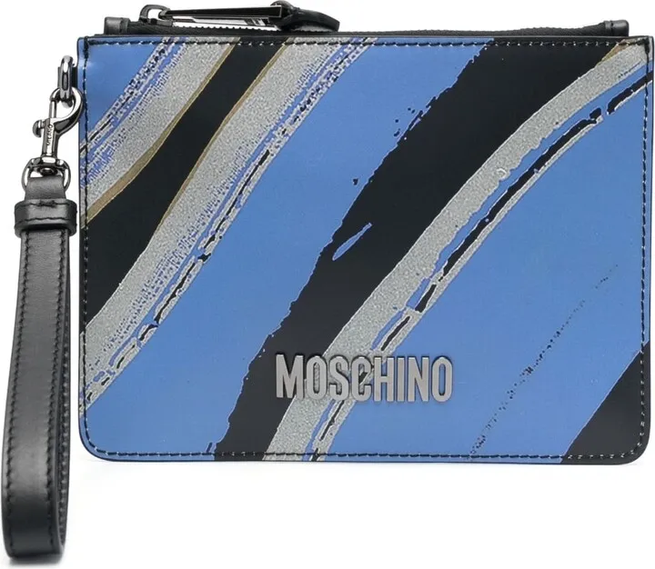 Abstract-Print Leather Clutch Bag