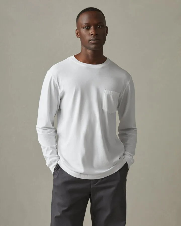 Classic Cotton Crew Tee Long Sleeve - White