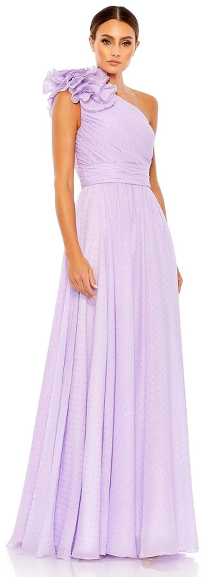 Polka Dot Ruffled One Shoulder Gown