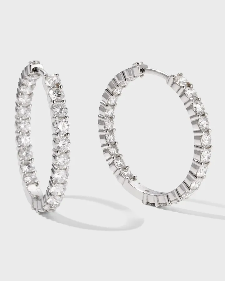 28mm White Gold Diamond Hoop Earrings