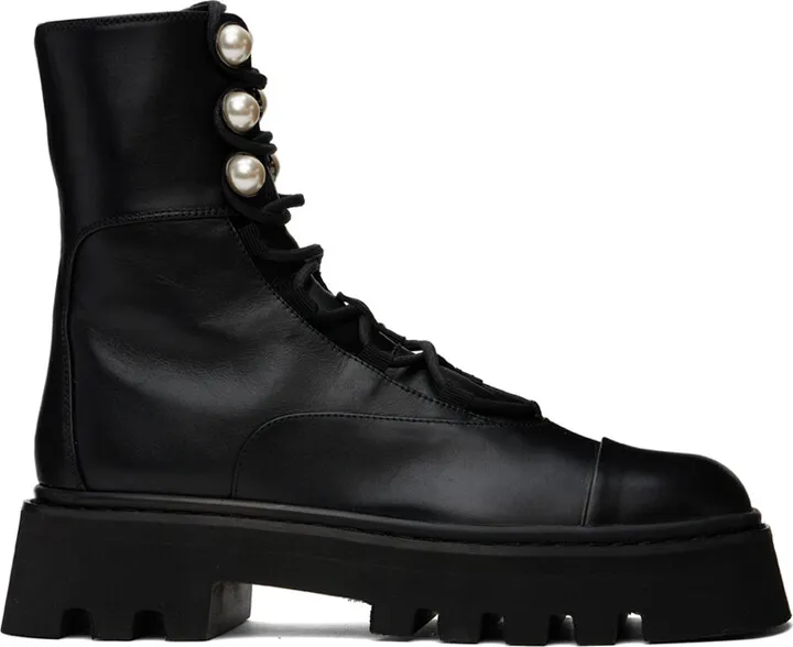 Nicholas Kirkwood Black Pearlogy Combat Ankle Boots