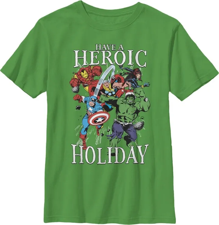 Boy's Marvel Heroic Holiday Avengers T-Shirt - Kelly Green - Small